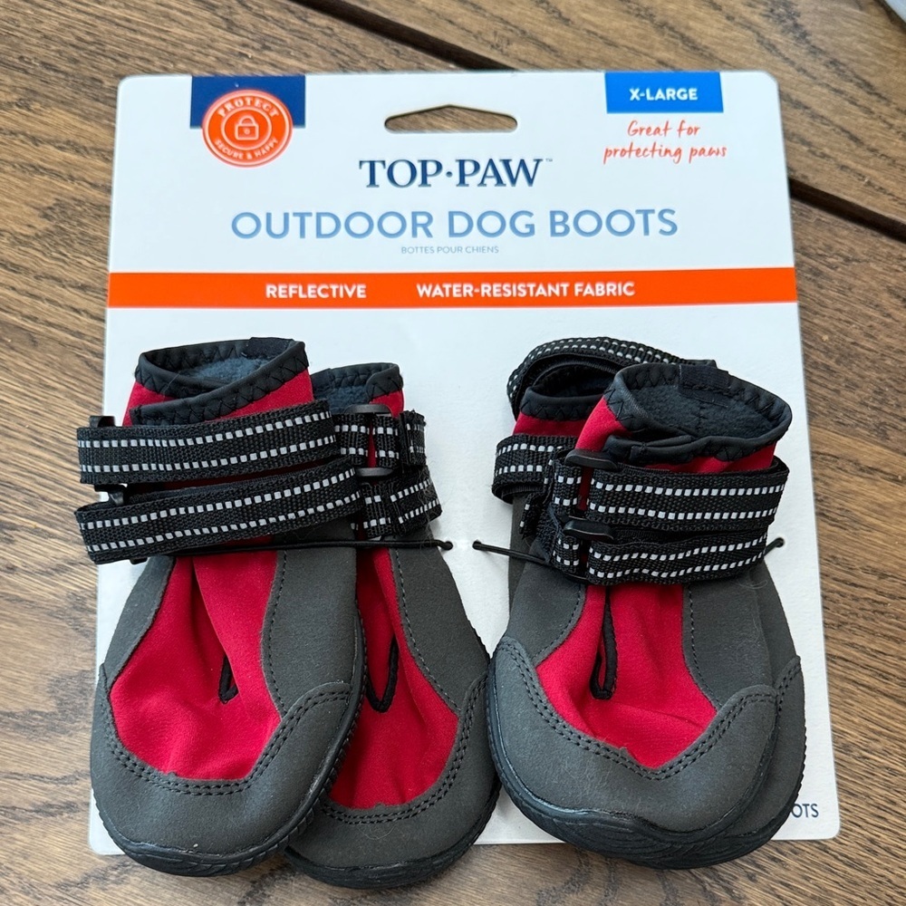 Top Paw Red and Gray Reflective Outdoor Dog Boots - X-Large